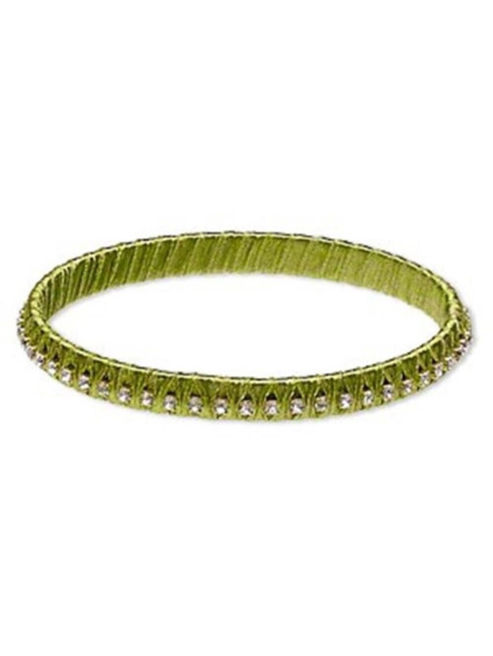 Rich India Lime Green Satin Crystal Fabric Wrapped Brass Bangle Bracelet